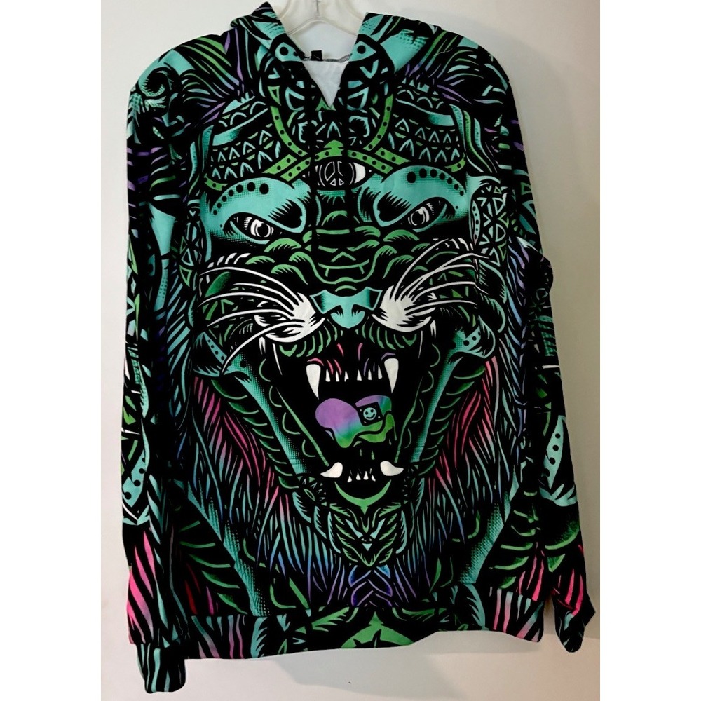 IEDM Acid Tiger Unisex Bright Colorful Hoodie Size Medium Peace Sign
